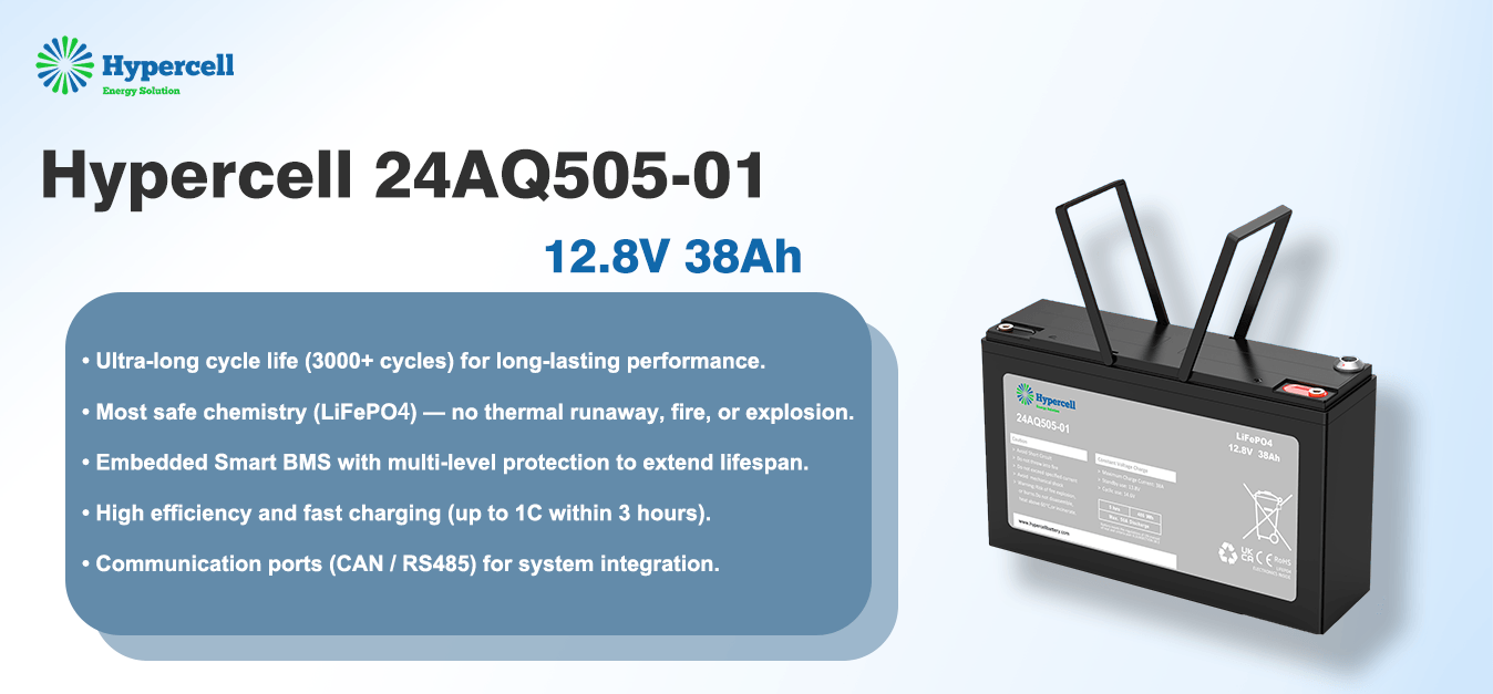 Hypercell 24AQ505 battery 12.8V 38Ah for AGV LiFePO with smart BMS